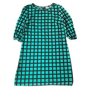 En Focus Women’s 3/4 Sleeve Knee Length Checked Dress size L, Green & Black